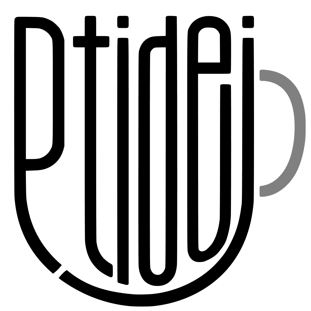 Black and grey Ptidej typographic logo